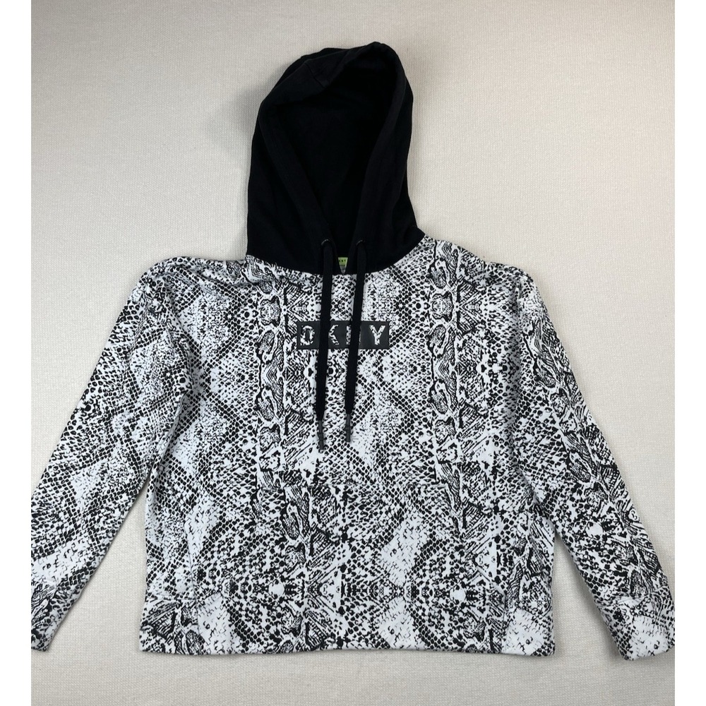 DKNY Sport Women's Hoodie Size Small Snake Skin Print Kangaroo Pocket Drawstring